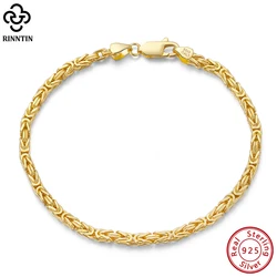 Rinntin Luxury 925 Sterling Silver Italian 2.5mm Flat Byzantine Link Chain Bracelet for Women Handmade Bracelet  Jewelry SB122