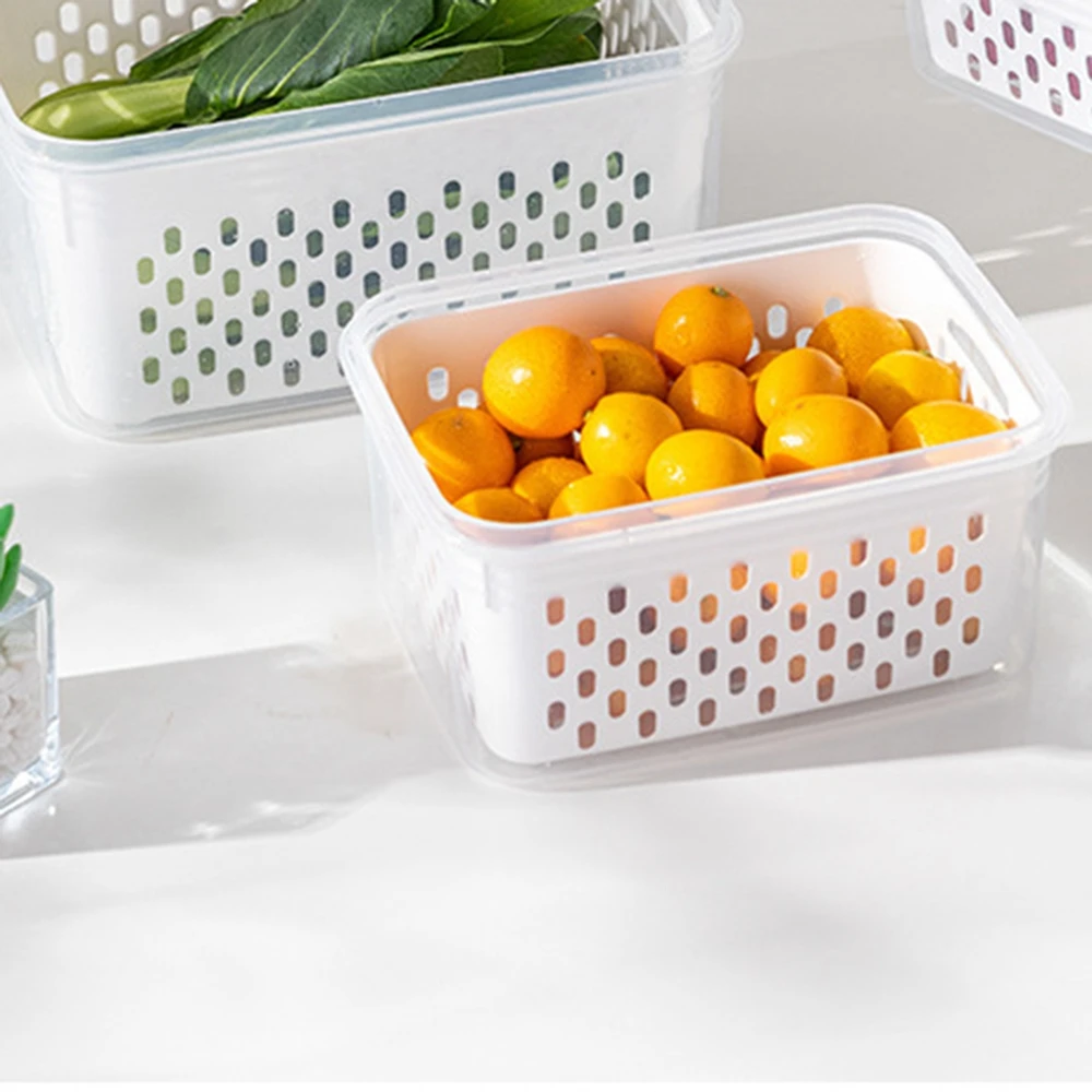 Double Drain Basket Microwave Frozen Crisper Fruit And Vegetable Refrigerator Storage Container Drain Fresh Container