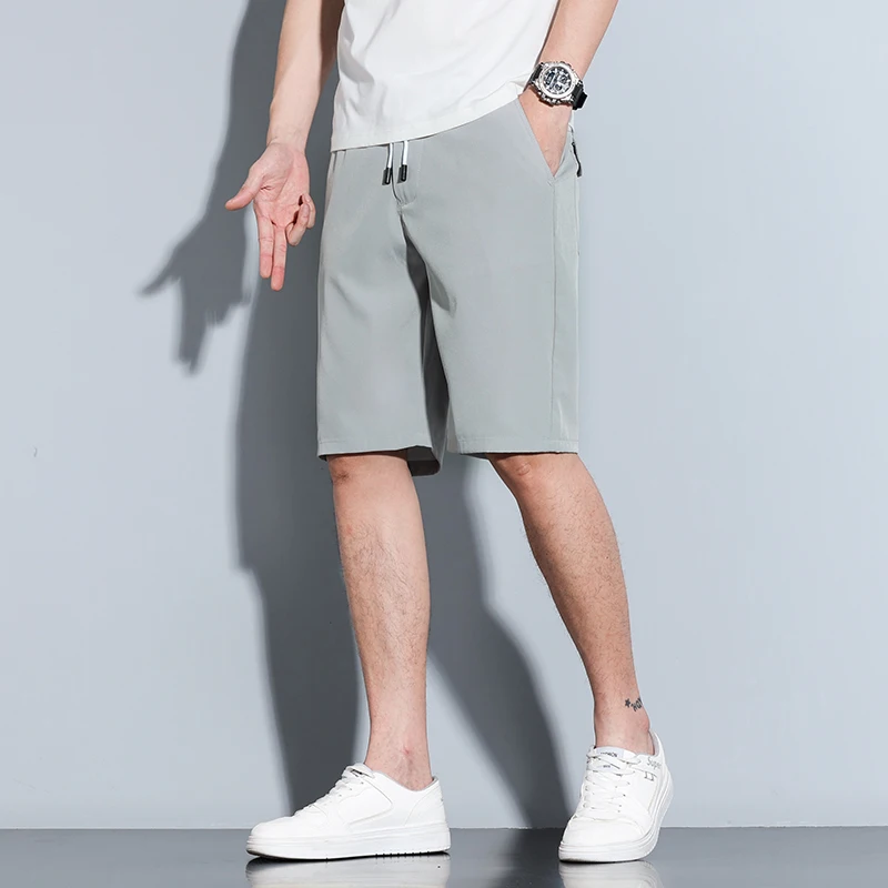 Shorts Men\'s Summer Thin Straight Quick-drying Breathable Loose Casual Beach Pants Knee-length Khaki Gray Male Short Pants