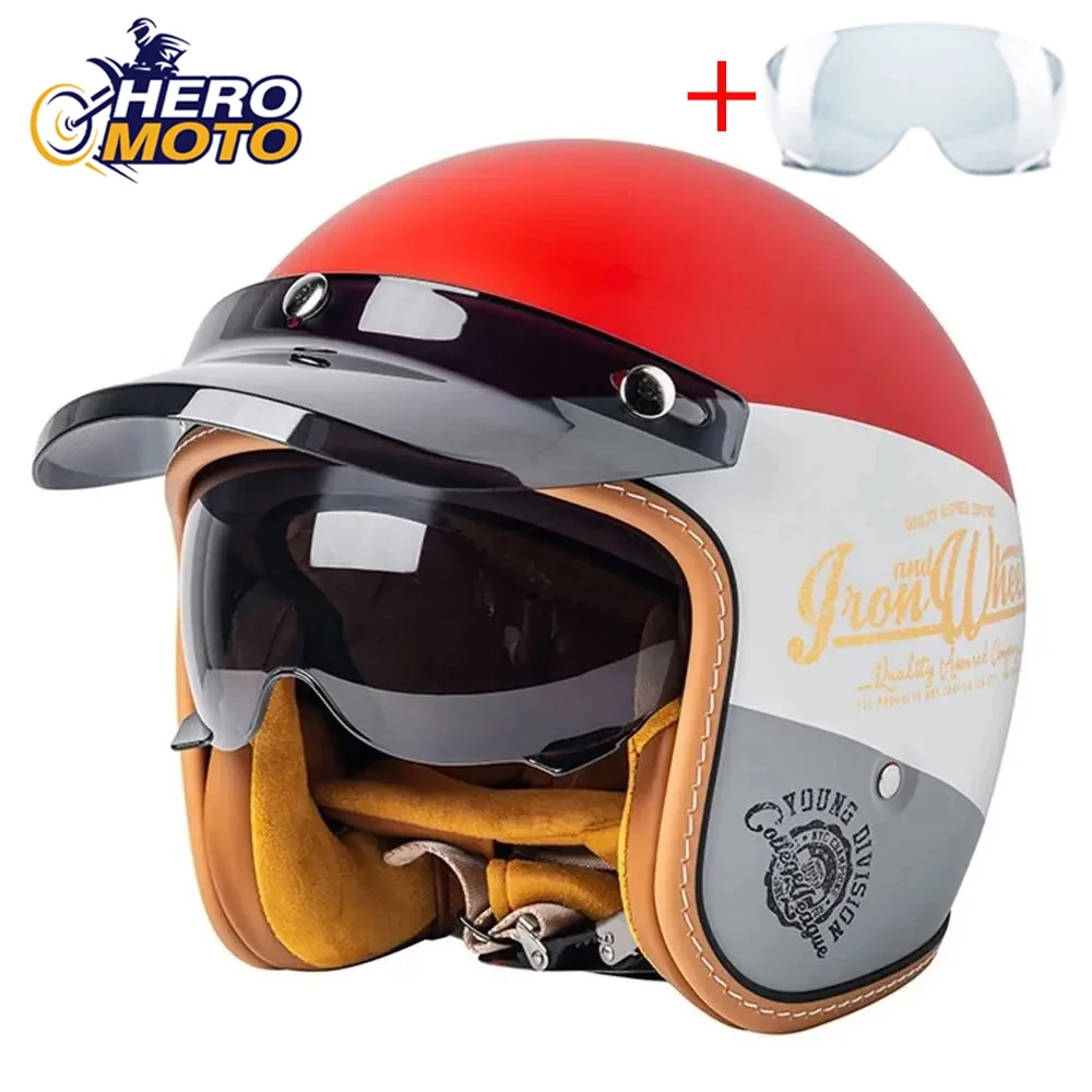 Casco de motocicleta Retro Para hombre y mujer, protector de cara abierta con certificación DOT Vintage, media cara, para las cuatro estaciones, 3/4