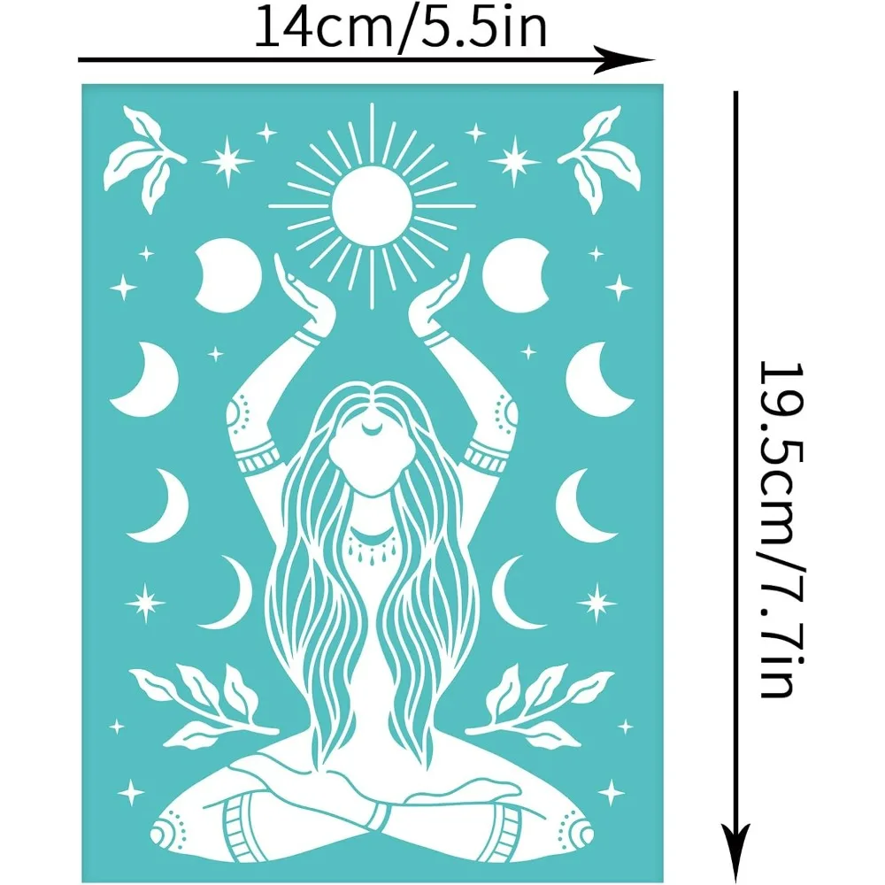 2pcs Silk Screen Printing Stencils Goddess Pattern Self Adhesive Mesh Transfers Stencil Reusable Moon Star Silkscreen Stencils