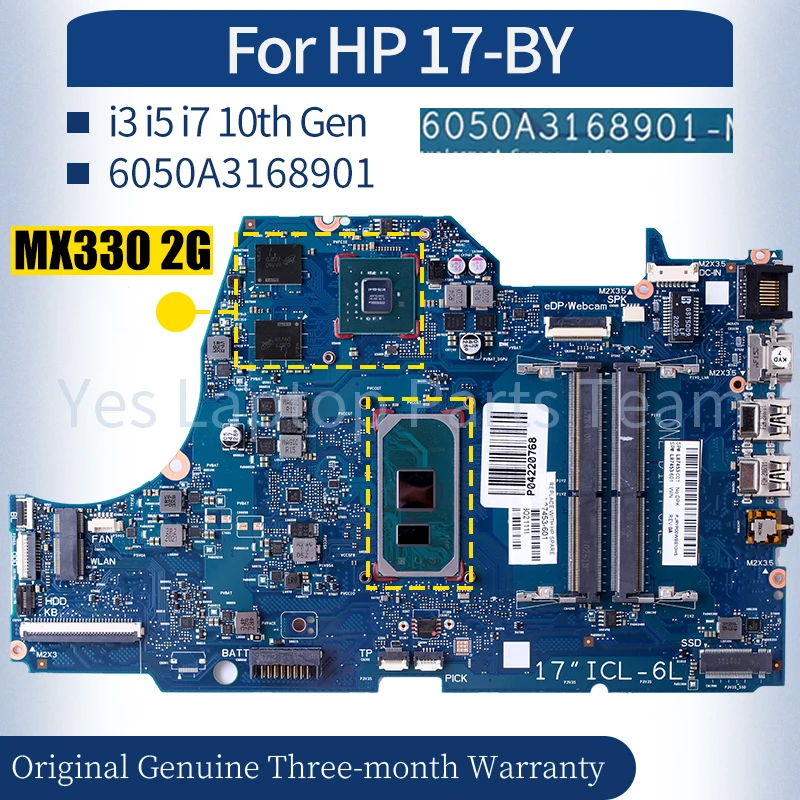 Imagem -02 - Placa-mãe Portátil para hp 17-by 6050a3168901 L87450601 L87451-601 L87453-601 i3 i5 i7 10th Gen Notebook