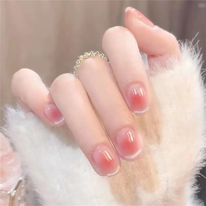 Wearing Nail Short Powder Blusher Crystal Cat's Eye Women Wearing Nail Beauty Temperament False Finger Nail Piece