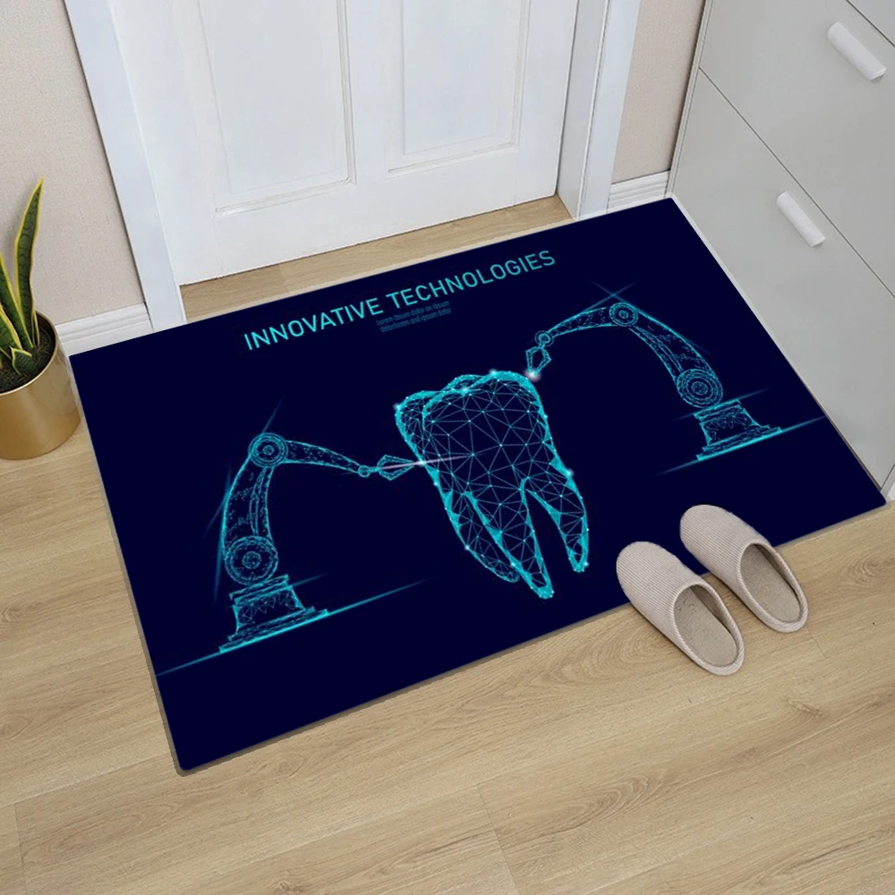Dental Theme Pattern Door Mat Tooth Designs Smoke Technological Robotic Elements Dental Clinic Door Mat Dental Clinic Door Mat
