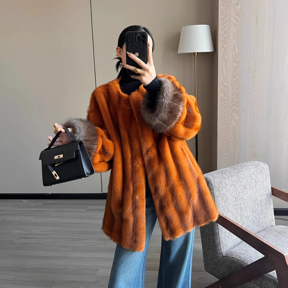 Chaqueta de invierno de felpa gruesa de alta sociedad para mujer, abrigo de piel sintética con cuello redondo y manga larga, elegante, a la moda, estilo coreano