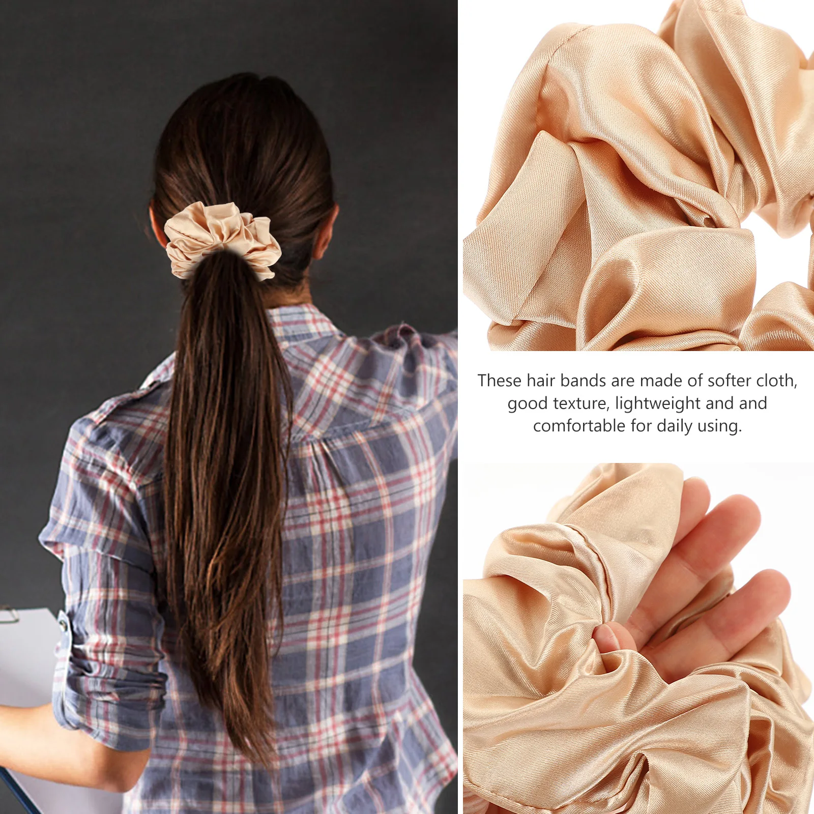

Satin Tie Elastic Scrunchies Lightweight Comfortable Fabric Accessories Oversized Women Long Hair Ponytail Holder Travel Bun
