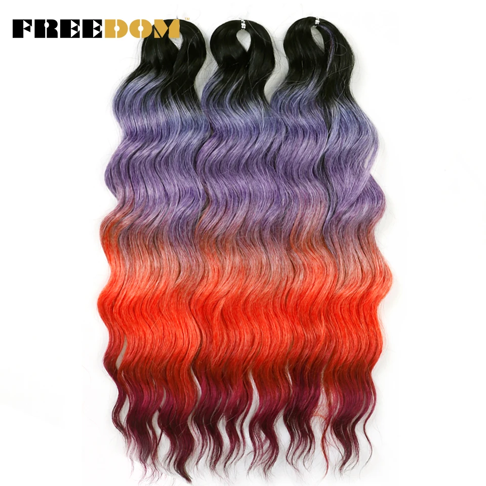 VRIJHEID Synthetische krullende vlechthaarextensies 24 inch/60 cm lang diep golvend twist gehaakte vlechten haar ombre bruin regenbooghaar