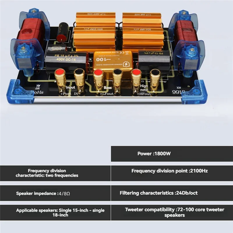 【HOT ITEMS】2 Way Speaker Crossover 1800W High Power Two Frequency Divider One High One Low For Single 15 Inch/18 Inch Speaker