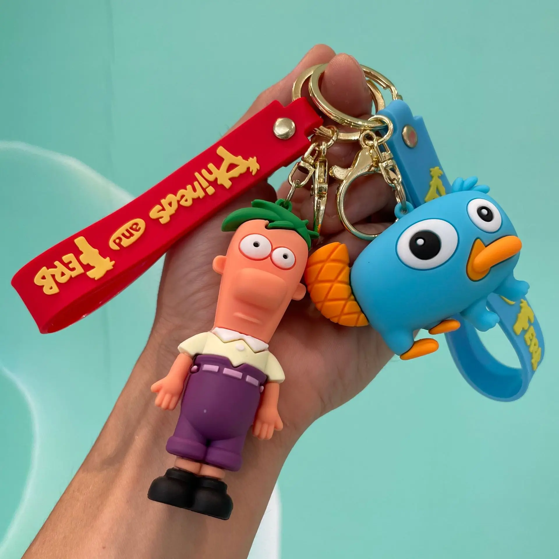 Disney Cartoon Phineas and Ferb Keychain Anime Cute Figure Schoolbag Keyring Pendent Car Key Accessories Birthday Gift for Kids