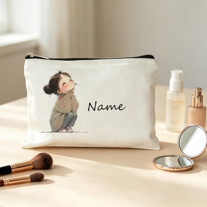 Custom Cute Cartoon Girl Print Makeup Pouch Cosmetic Bag Travel Lipstick Storage Zipper Pencil Mak Up Bags Case Gift for Women`