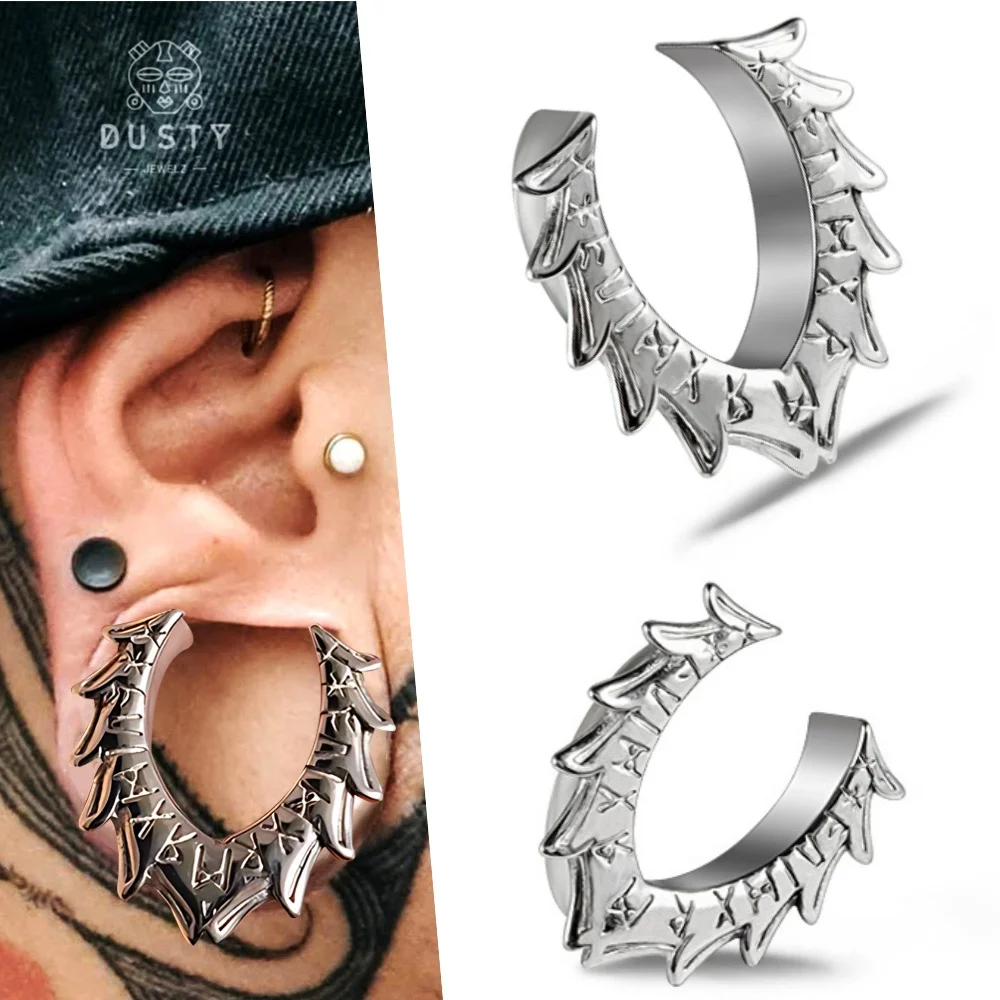 PAIR Stainless Steel Gap Rune Ear Tunnels Gauges Ear Piercing Stretchers U Notch Style Ear Gauges Expander Piercing 8-25mm