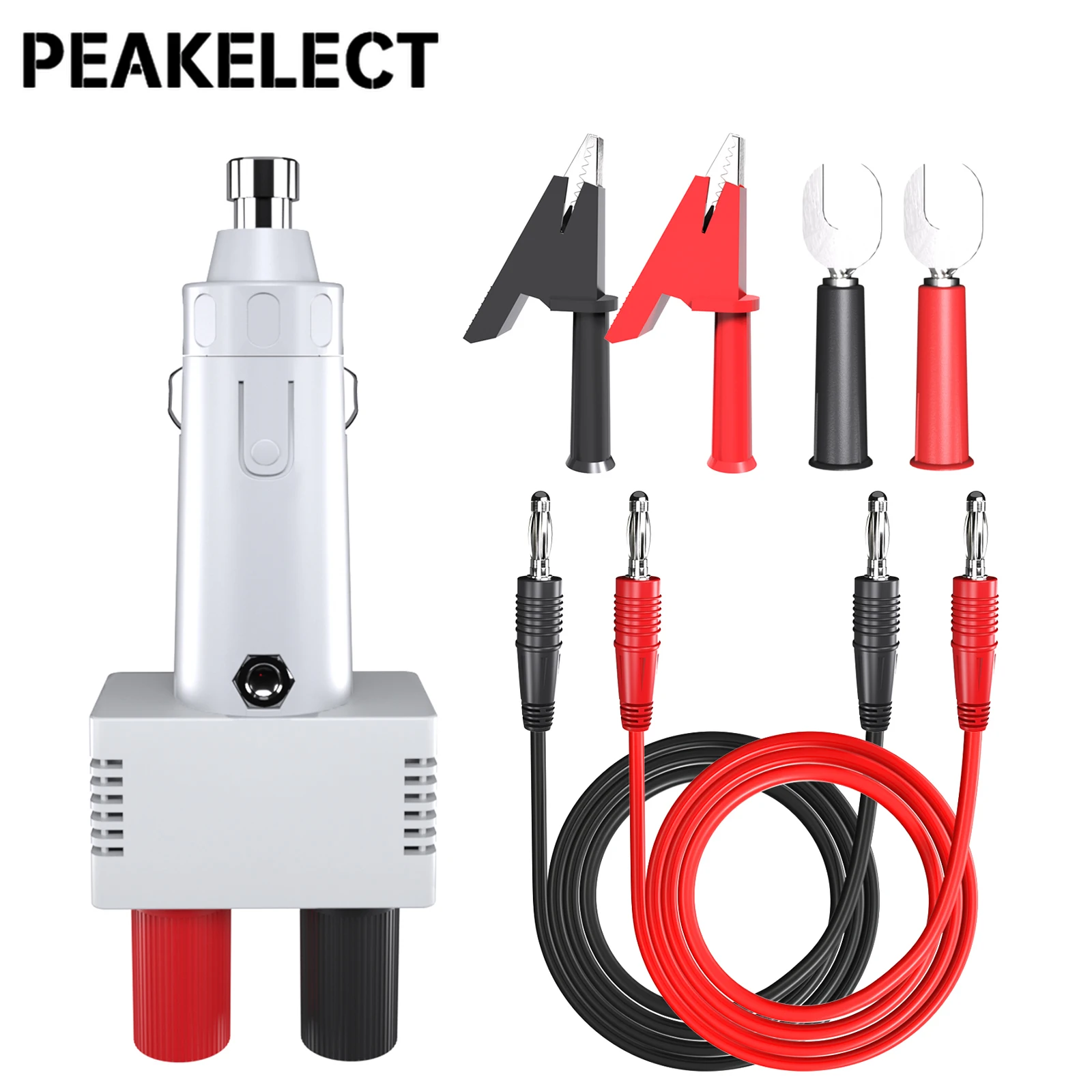 PEAKELECT P90025 4mm Banana Plug Test Leads with Alligator Clip Cigarette Lighter Plug to Dual 4mm Female Socket Adapter 12V 10A