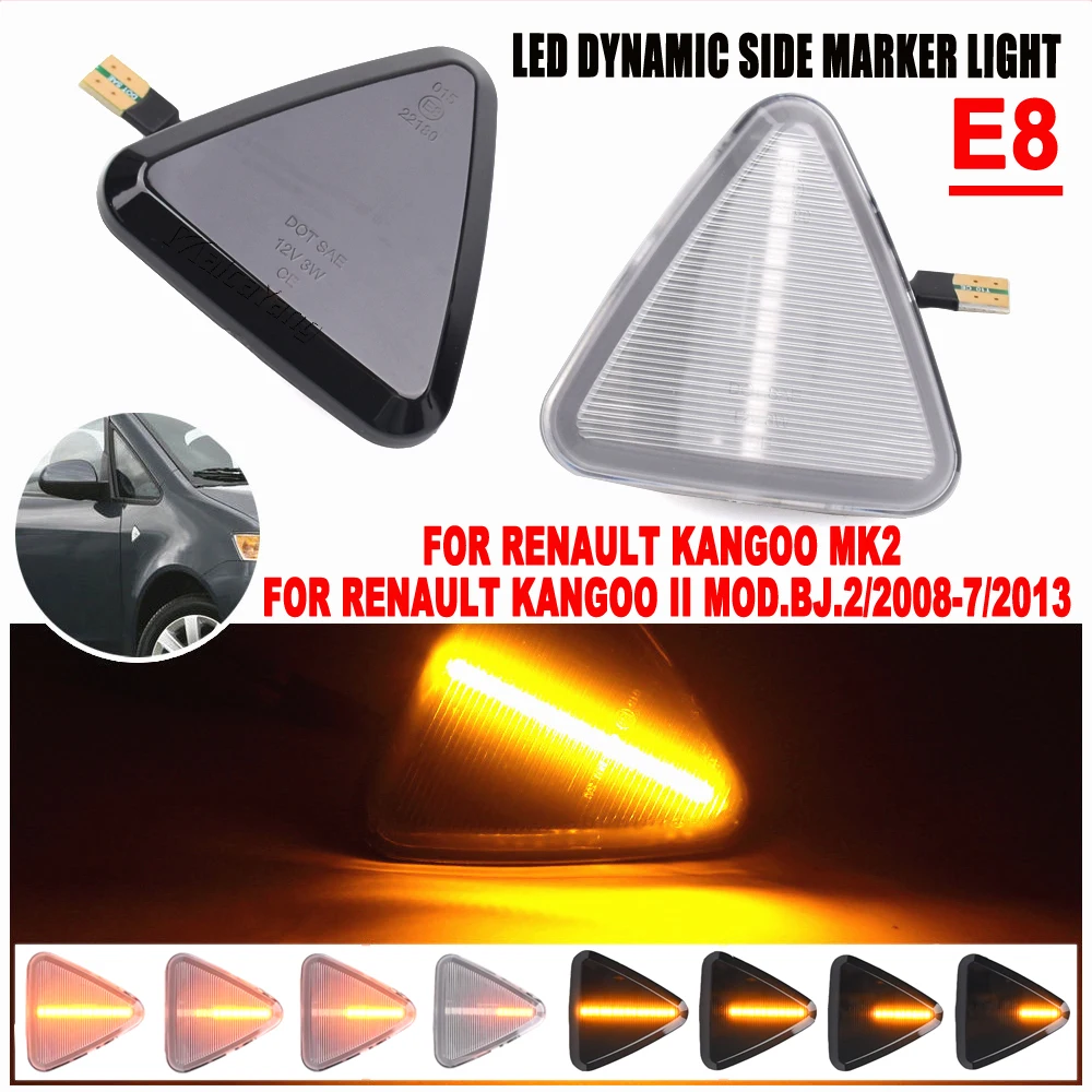 2PCS Dynamic LED Flashing Lamp Turn Signal Side Marker Light For RENAULT KANGOO II Mod.Bj. 2008-2013