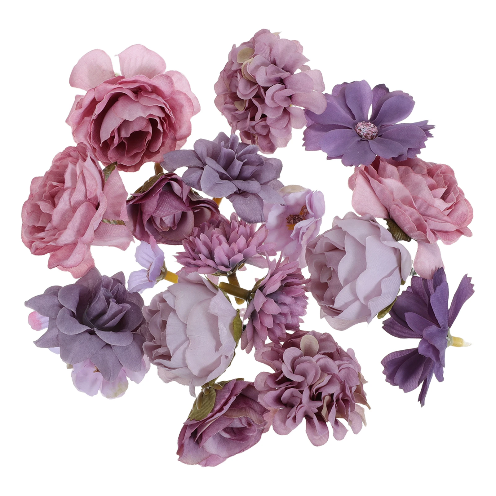 

18Pcs Mini Silk Fake Flowers Purple Artificial Heads for Home Decor Craft Wedding Baby Shower Cake Topper Graduation Cap DIY