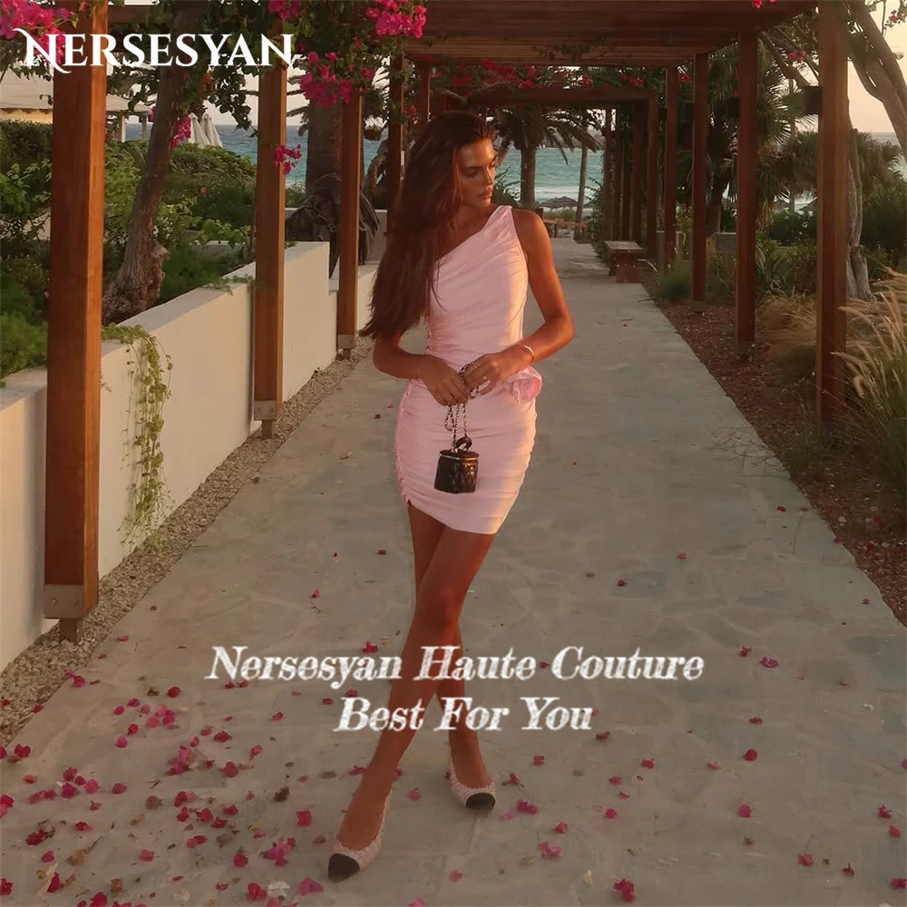 Nersesyan Sexy rose robes de bal une épaule plis 3D fleurs Mini robe robes de fête d'anniversaire 2025 плаokubе ж Norsajiе personnalisé