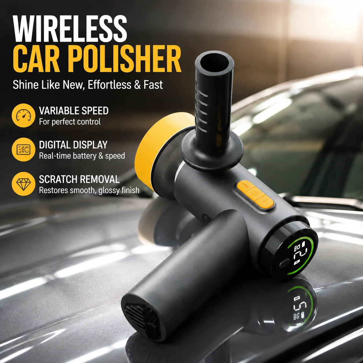 Wireless Car Polisher with Digital Display, Electric Waxing Machine, Variable Speed Polisher for Car Scratch Removal and