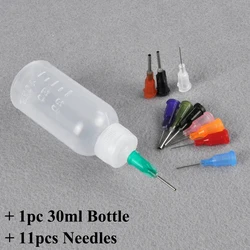 1PC 30ml Bottle + 11PCS Needles Transparent Polyethylene Needle Dispensing Dispenser Bottle for Rosin Solder Flux Paste