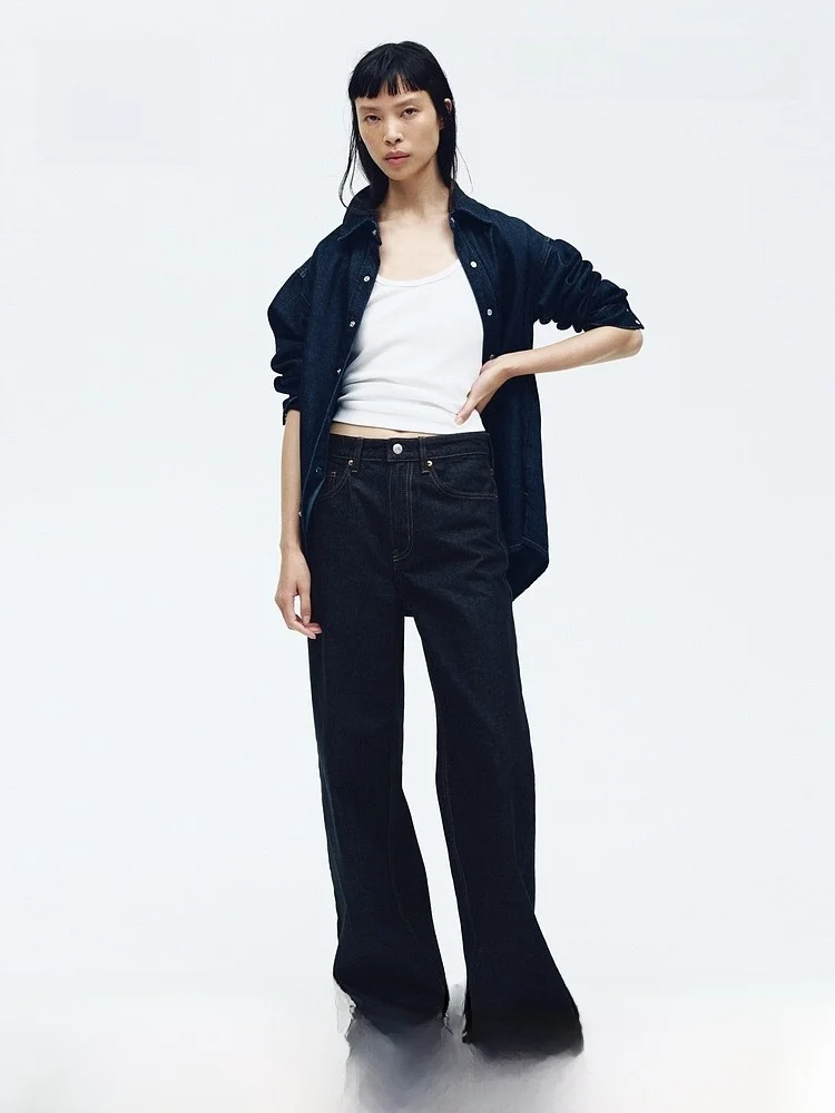 

H&M Women's Wide Leg Jeans High Waist Comfortable Fashionable Commute Trendy Long Pants Casual Style Cotton 100%