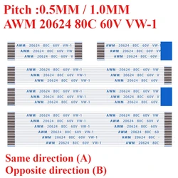 10Pcs Flat Flexible Cable FFC FPC LCD AWM 20624 80C 60V VW-1 FFC-0.5MM 1.0MM 16/20/22/24/26/28/30/32/36/34/40/45/50/54/60 Pin