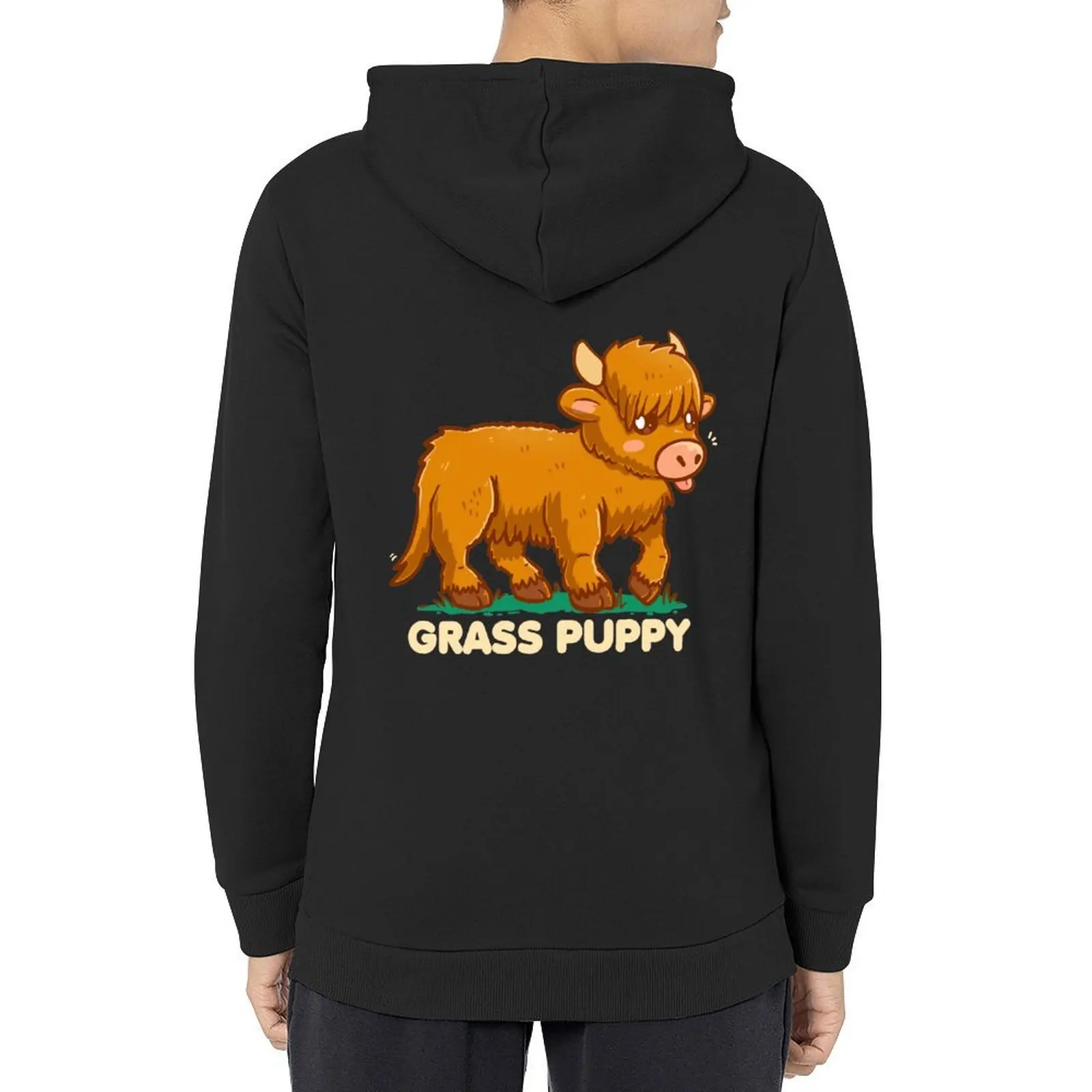 

Grass Puppy - Scottish Highland Cow Hoodie graphic t shirts men korean style clothes mens clothing mens designer clothes hoodie