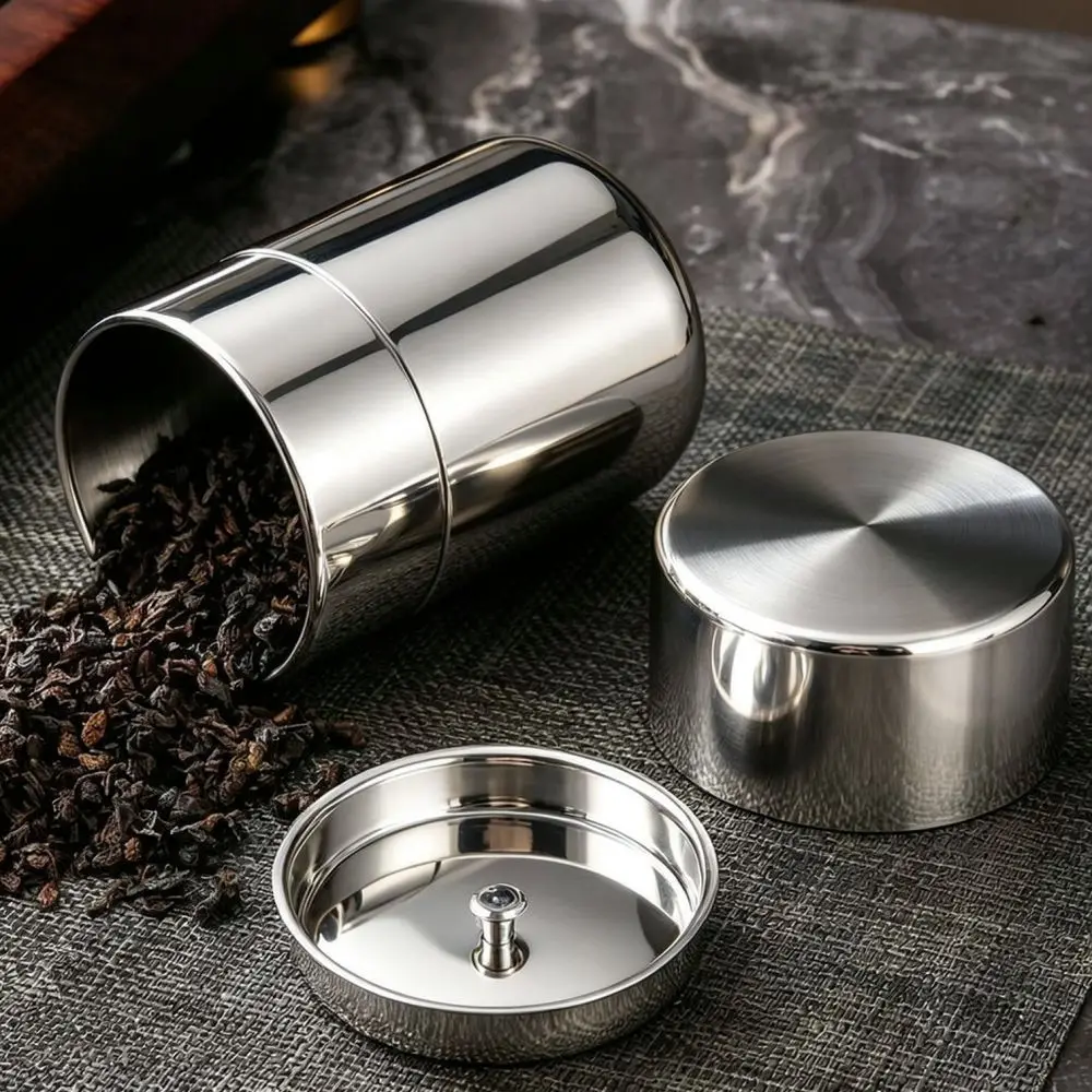 Sealed 304 Stainless Steel Tea Box Portable Food Storage Tin Moisture Proof For Coffee Beans Office Outdoor Camping