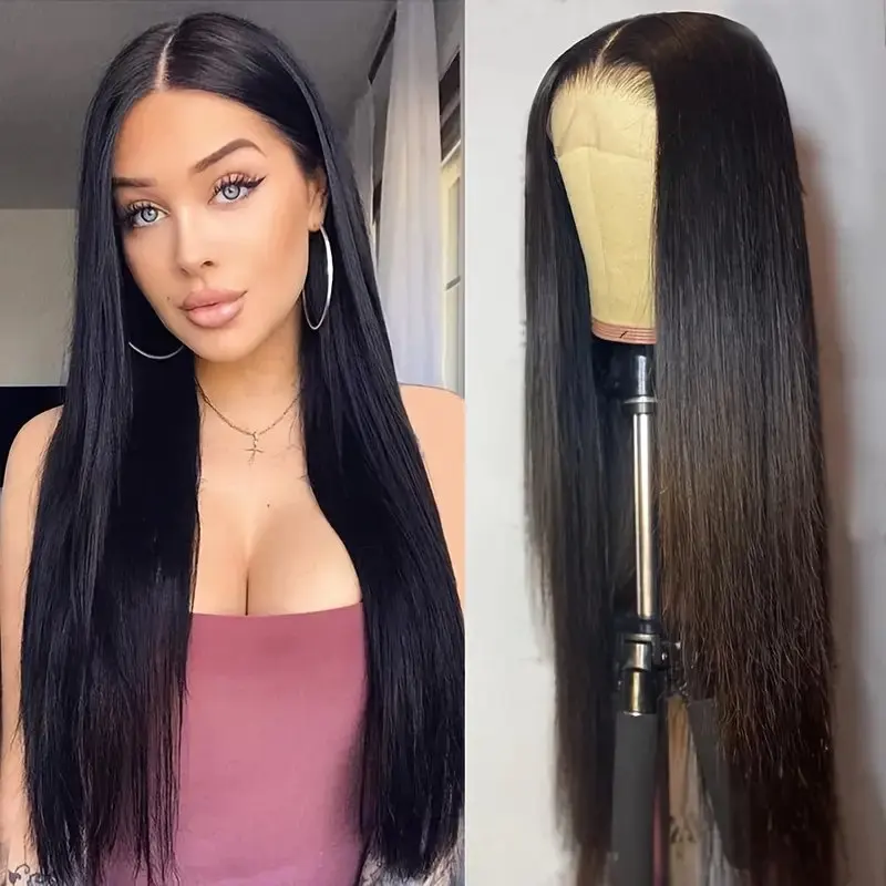 Natural black 13X4 HD Lace Frontal Wig  180 Density  18 32 Inch Human Hair Straight Pre Plucked Closure For Women Human Hair Wig