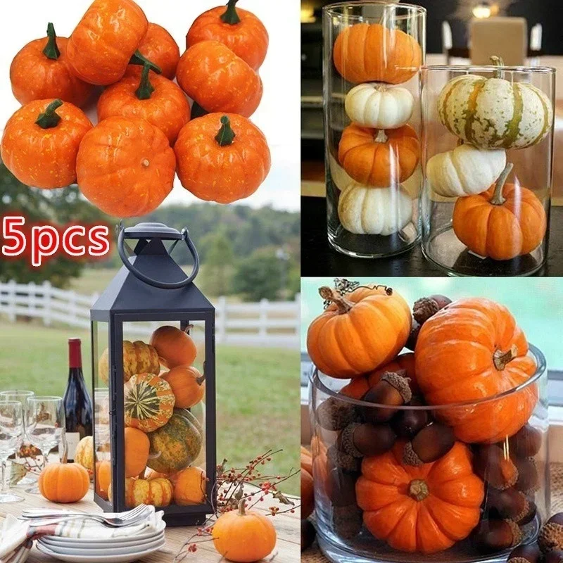 5Pcs Mini Artificial Foam Pumpkins Halloween Decor Realistic Fake Fruit Vegetable Cabinet Display Photography Learning Props