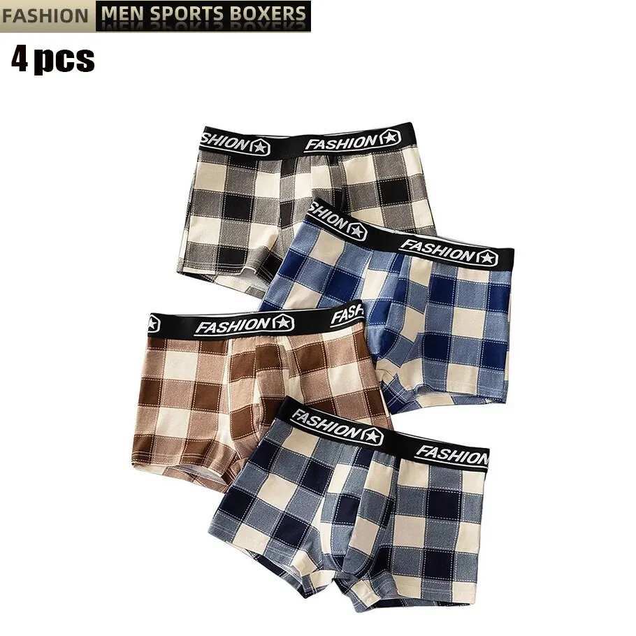 Men\'s Underwear Boxer Shorts Fashionable Plaid Men\'s Mid Waist Breathable Men Boxers Breathable And Comfortable Male Panties