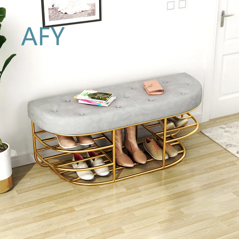 Luxury Entryway Ottoman Bench for Home Use with Shoe Rack for Shoes Storage Comfortable Seating for Putting On Shoes at