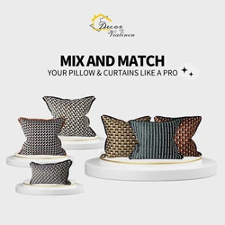 Brown Gold Decor Sofa Cushion Cover Geometric Jacquard Pattern Series Luxury Cushion Pillow Cover