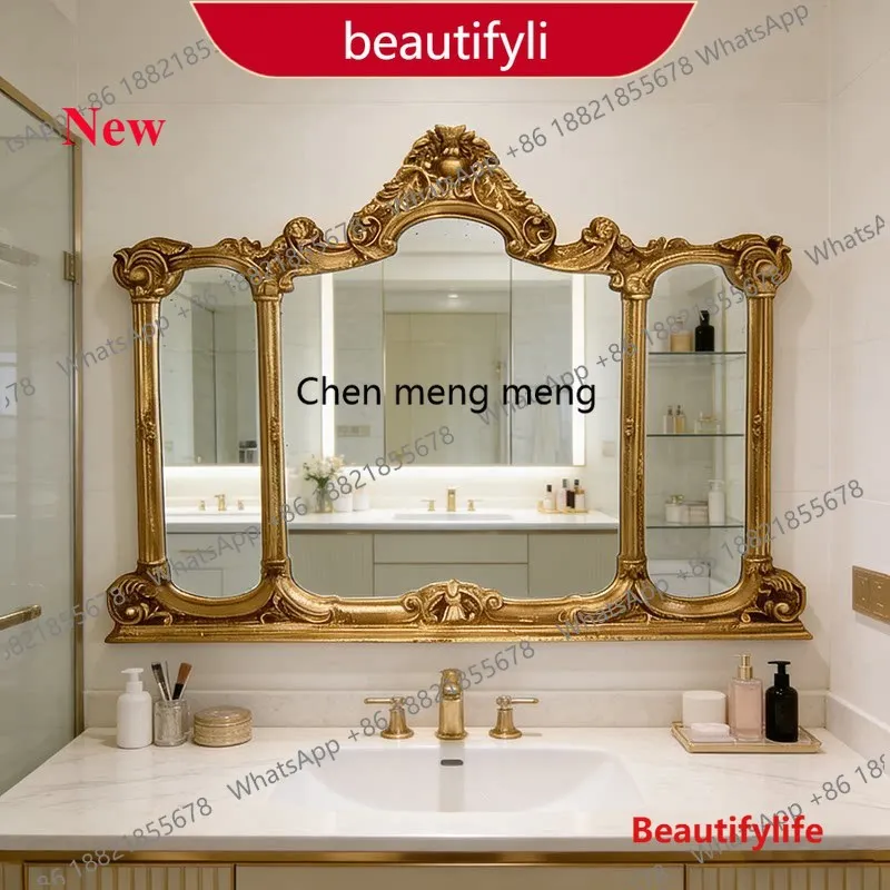 French retro bathroom three-sided bathroom mirror American bathroom with lamp anti-fog mirror  AA17