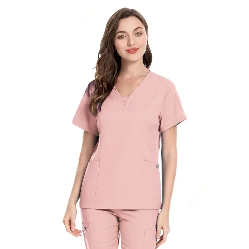 New Frosted Set Nurse Work Clothes Nursing Top and Pants Men and Women Solid Color Nurse Surgical Clothing Hospital Work Clothes