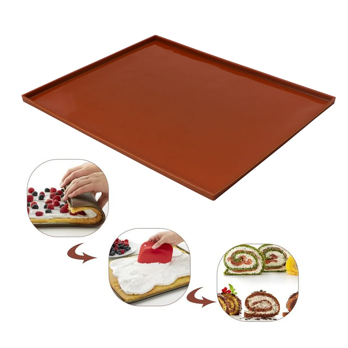 

Brown Double Sided Cake Food Grade Silicone Non Stick Flexible Baking Tool for Home Bakery Cake Roll Mold