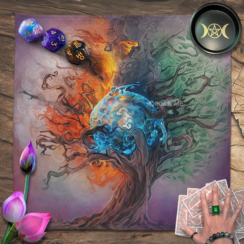 Colorful Yggdrasil Tree Of Life Tarot Tablecloth Spiritual Altar Cloth Yoga Tapestry Wall Hanging Pagan Astrology Card Pads