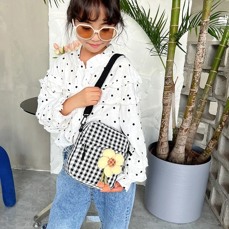 Bolsos de mensajero para niños, bolso de hombro a cuadros a la moda para mujer, bolso cuadrado con flores, bolsos cruzados para mujer, bolsos para madres y niños para niña