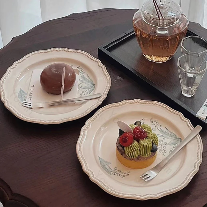 French Palace Style Dining Plate Afternoon Tea Dessert Ceramic Plates Household Breakfast Fruits Dishes Exquisite Tableware