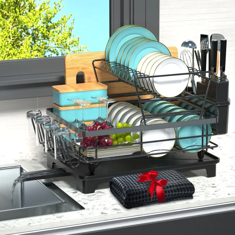 

Dish Drying Rack with Drainboard, Stainless Steel 2 Tier Large Dish Racks for Kitchen Counter