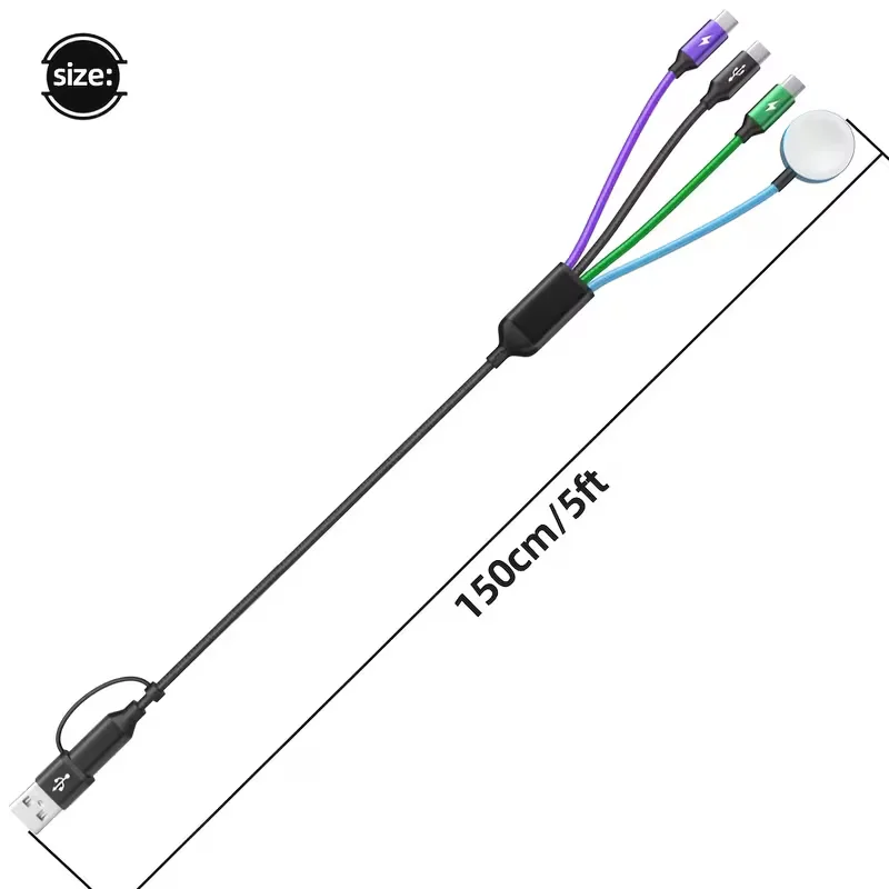 2PCS Travel Essentials 1.5M/5FT 4-in-2 Multi Charging Cable For Apple Watch Charger, Charging Cords For Multiple Devices With 3 Type-C/iWatch Charger, Travel Cable For iWatch Ultra/11-2, IPhone17-8