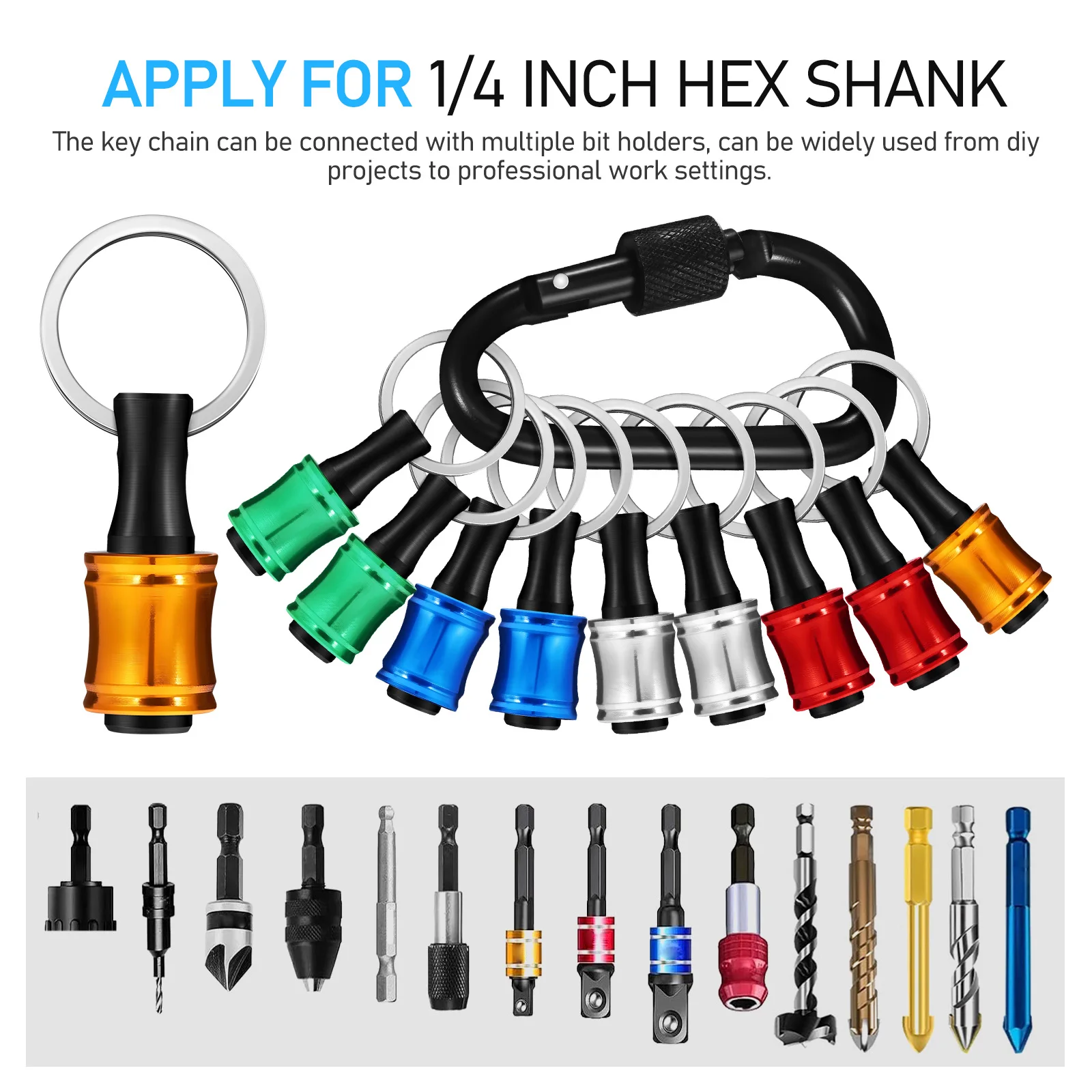 

1Set Socket Bit Holder Keychain Shank Drill Bit Extension Aluminum Alloy Carabiner Efficient Carry for Impact