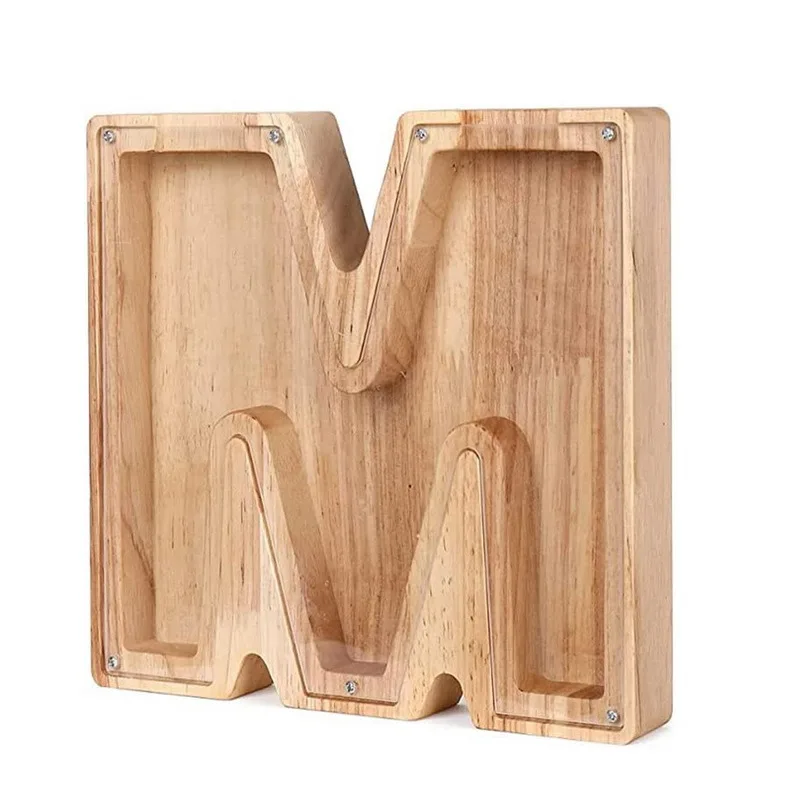 26 Letters Engels Spaarpot Houten Munt Geldbesparende Doos Jar Munten Opbergdoos Desktop Ornament Home Decor Ambachten Kerstcadeau