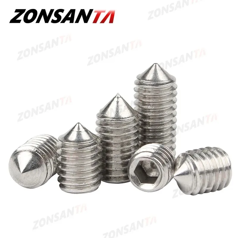 10pcs Hex Hexagon Socket Set Screws M2 M2.5 M3 M4 M5 M6 M8 M10 M12 304 Stainless Steel none head Allen Cup Cone Point Grub Screw