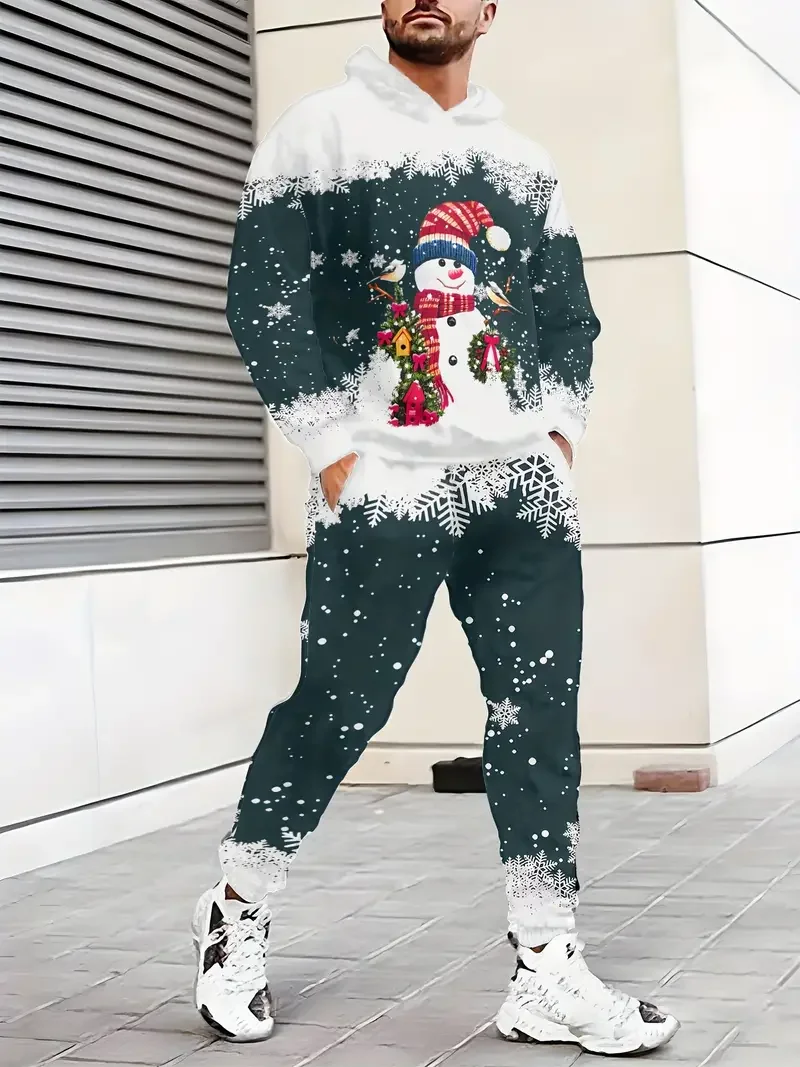 New Year Christmas Men\'s Anime Hoodie+Pant Suit Santa Claus 3D Printed Party Street Wear Women Kids Fun Festive Tracksuit