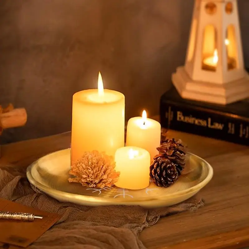 14cm Stainless Steel Plate Candlestick Ceremonial Ornament Engraving Plate Nordic Compass Crystal Storage Round Plate