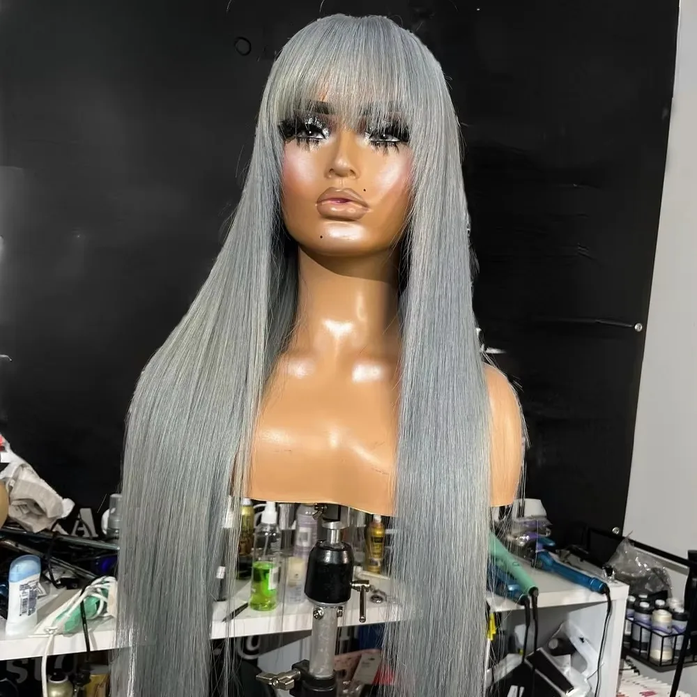 Grey Cosplay Wig Fei-Show 13x4 HD Synthetic Lace Front Wig Straight Women Hair Costume Carnival Halloween Party Salon Hairpiece