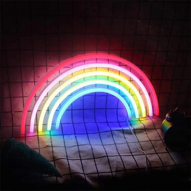 Rainbow Neon Sign Light for Bedroom Hanging Wall Party Christmas Decoration Colorful Night Light Neon Bulb Desktop Lamp 30*16cm