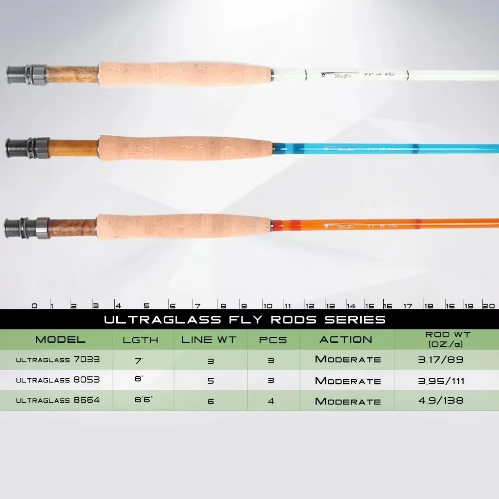 MAXCATCH Fiberglass Fly Fishing Rod FRP S+ Moderate Action 7'0'' 8' 8'6'' 3-10WT Durable Glass Rod with Hard Tube Travel Fly Rod