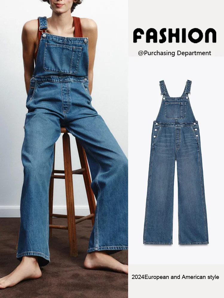 

Весенняя новинка: Модный женский джинсовый комбинезон с длинными рукавами, прямым воротником, высокой талией, для повседневной носки, 100% деним