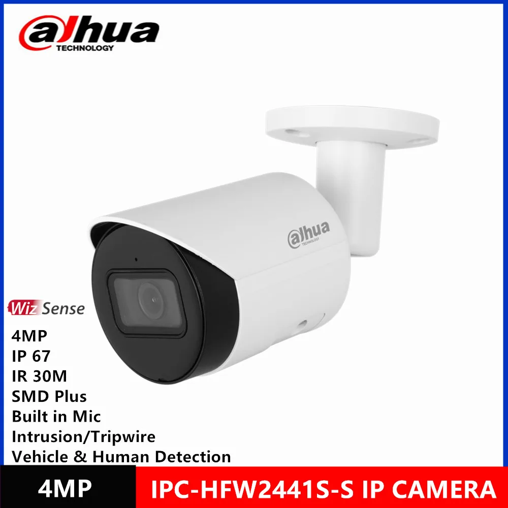 Dahua IPC-HFW2441S-S 4MP POE IR30M IP67 micrófono incorporado SMD Plus vehículo y detección humana cámara IP de red Bullet WizSense