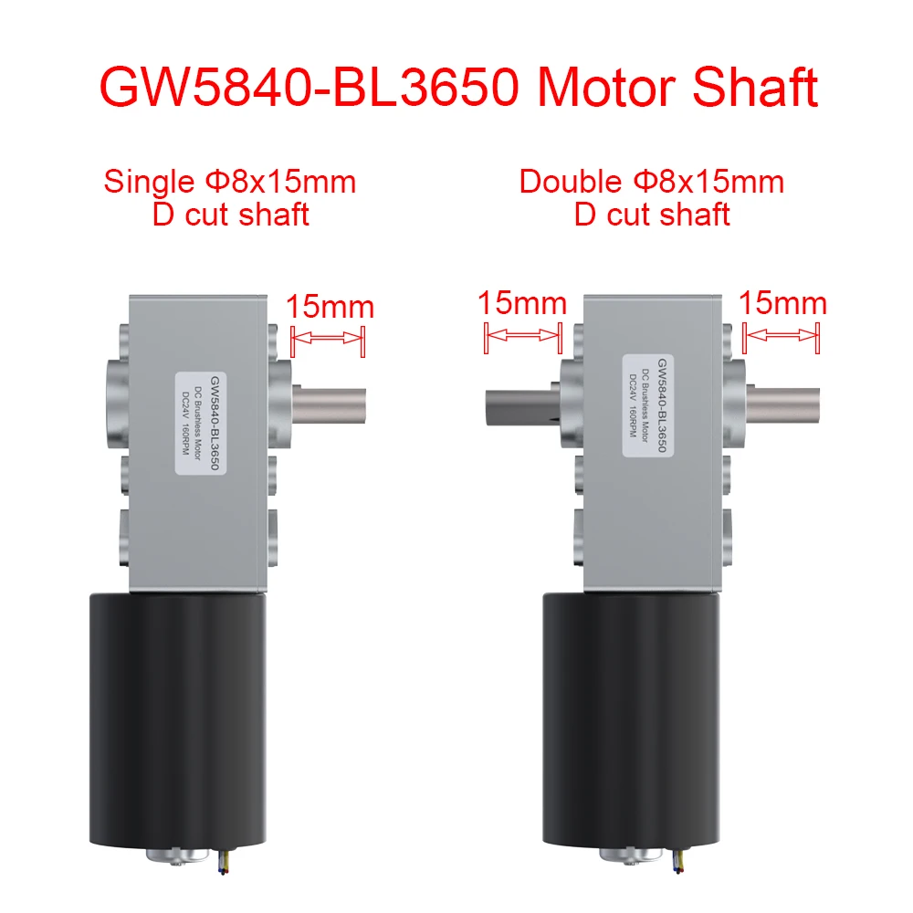 GW5840-BL3650 12V 24V 24W DC Brushless Worm Geared Motor 6 to 470RPM Reducer Electric Motor Double Shaft Support 18V 6V 5V Winch