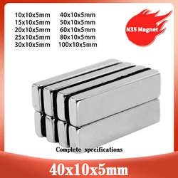 40X10X5 Mm Sterke Vel Zeldzame Aarde Magneet 50X10X5 20X10X5 25X10X5 Grote Rechthoekige Neodymium Magneten 60X10X5 80*10*5 100X10X5